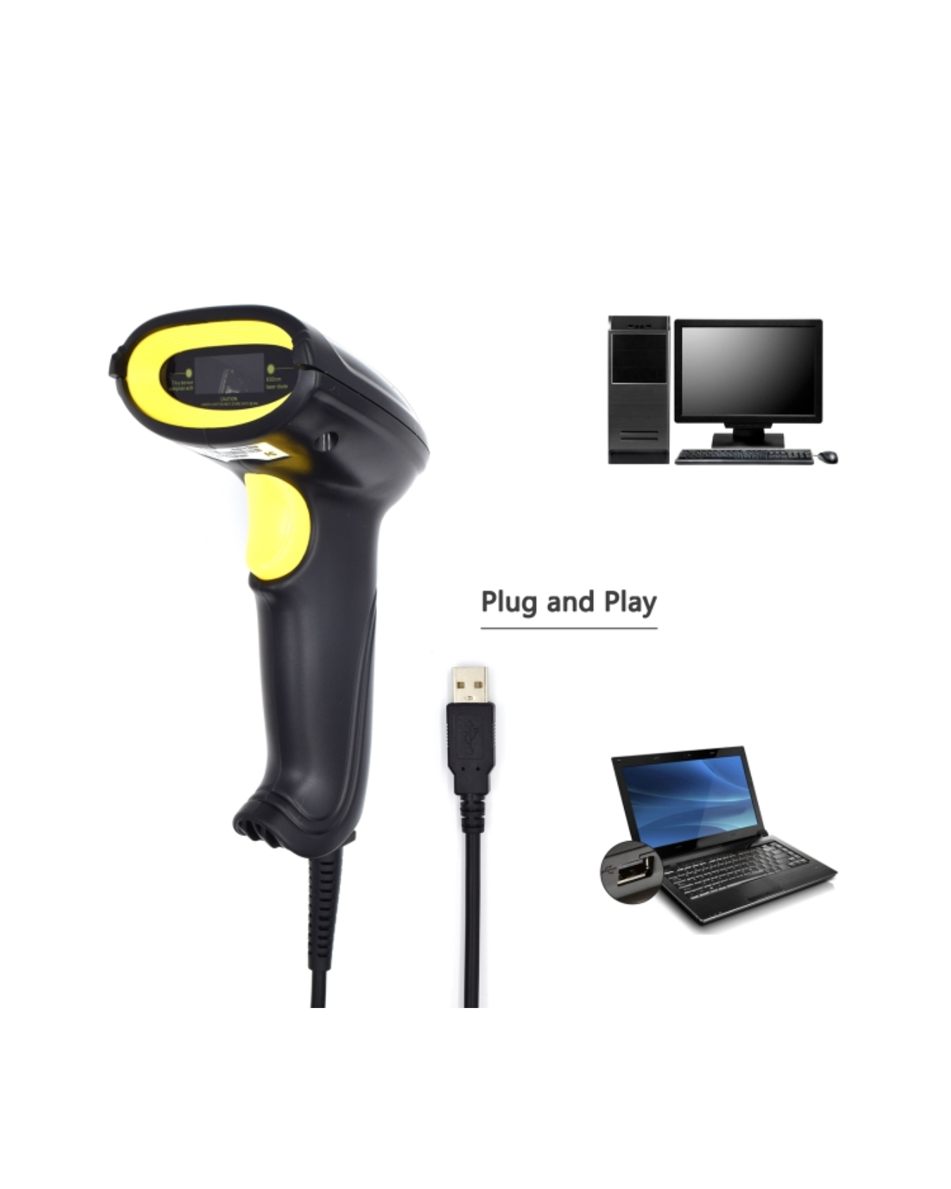 Ewent EW3400 — Leitor de Códigos de Barras 1D com Suporte, USB, Laser 650 nm, Modo Automático/Contínuo (100 scans/s)