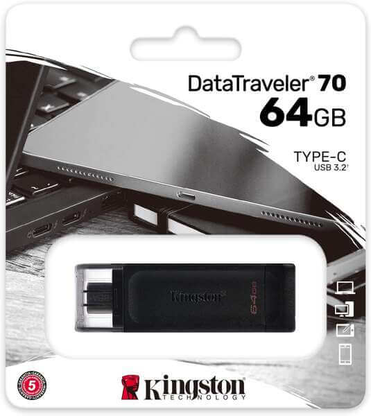 Pen drive Kingston DataTraveler 70 - USB Tipo C - 64GB - USB-C 3.2 Gen 1