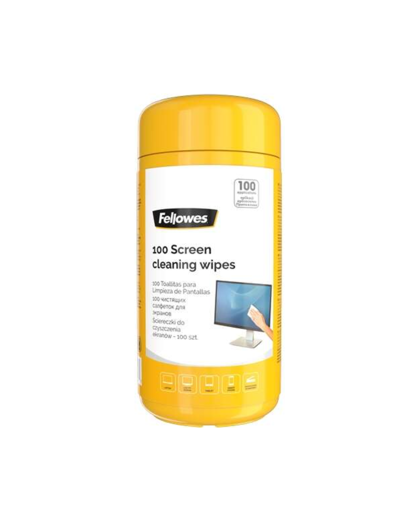 Fellowes Toalhitas Limpeza de Ecrãs – Pack 100 Unid., Biodegradáveis (OECD 301B),