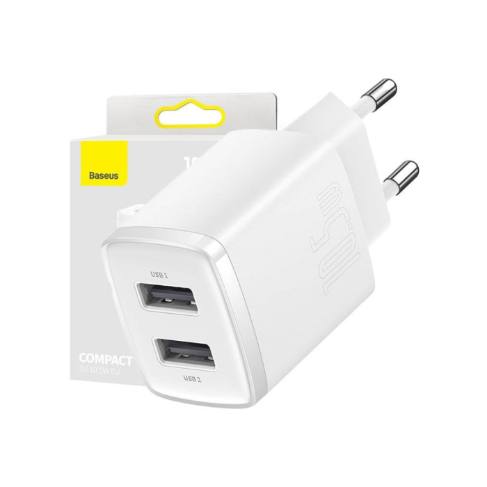 Baseus Carregador Compacto 2U 10,5W EU Branco