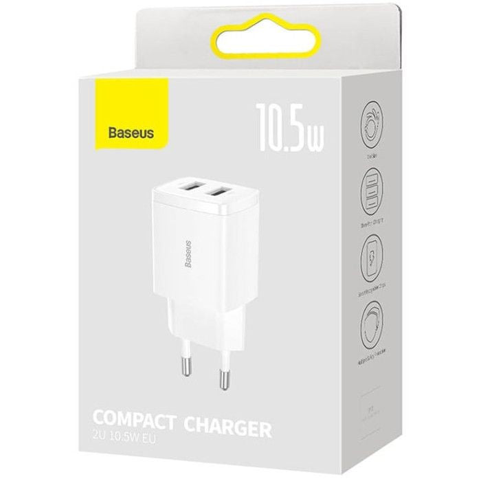 Baseus Carregador Compacto 2U 10,5W EU Branco