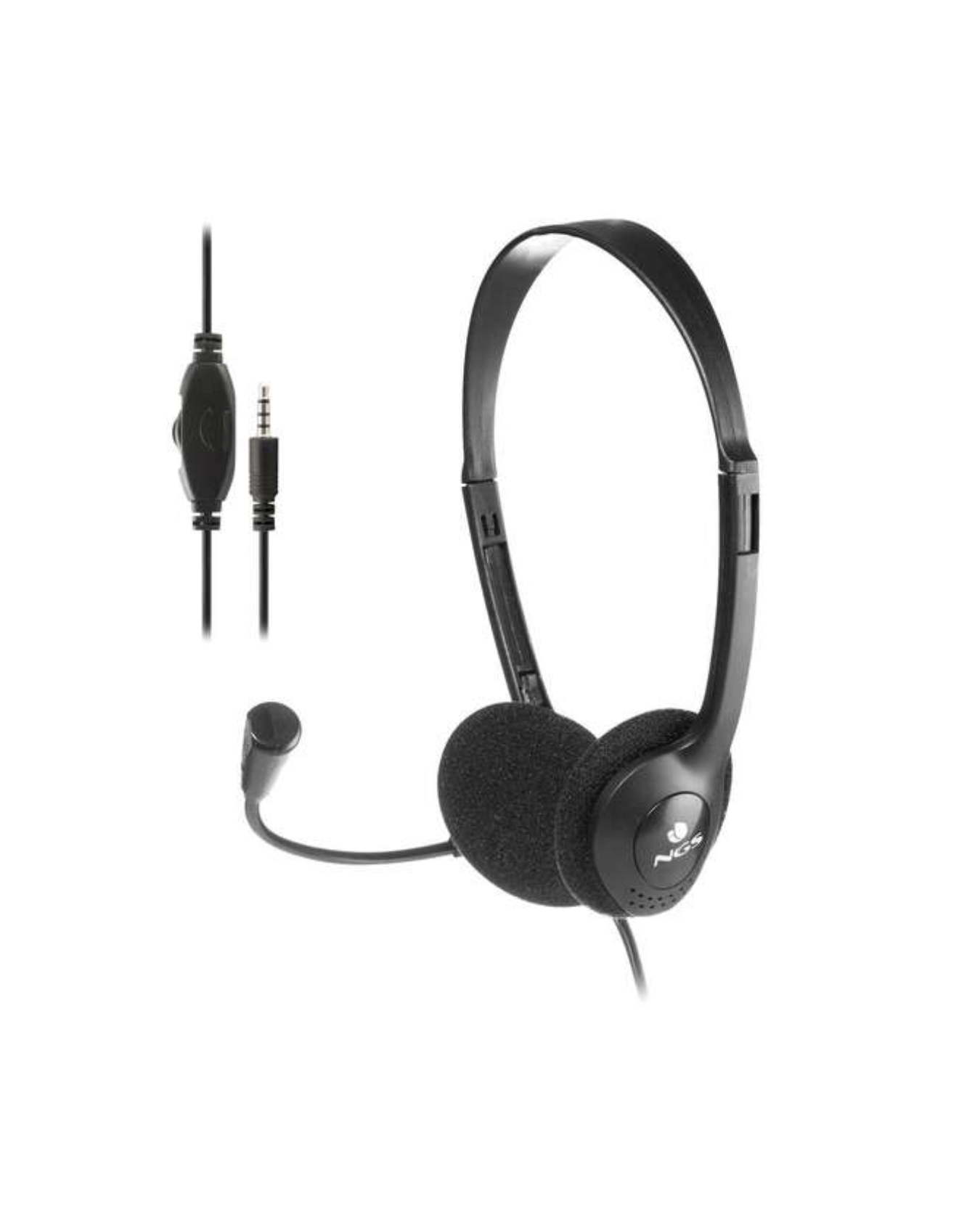 Auriculares Leves com Fio p/ Portátil – Microfone Ajustável, Controlo de Volume, Jack 3,5 mm + Adaptador Duplo