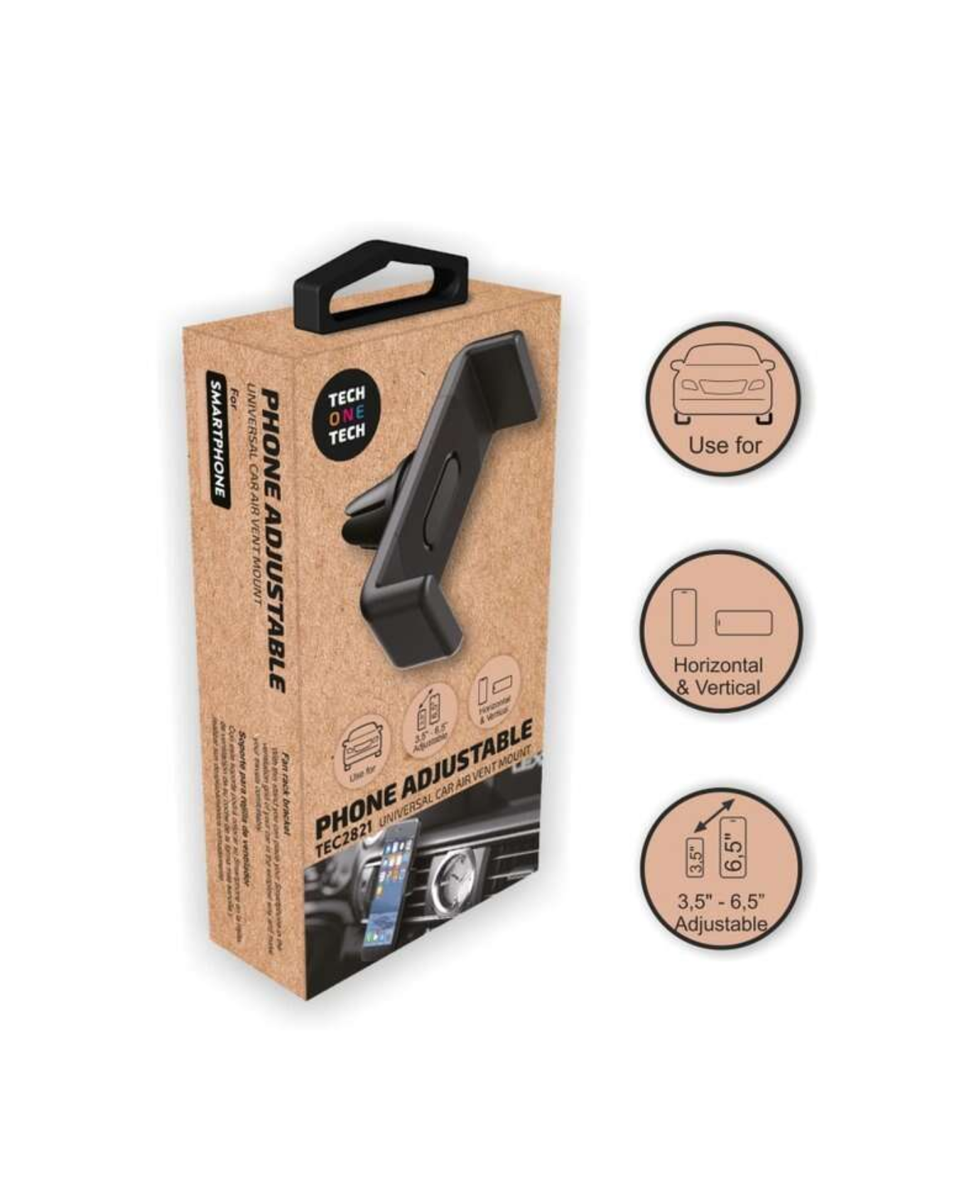 TechOneTech Suporte de Carro para Smartphone (3,5"–6,5") – Rotação 360º, Montagem na Saída de Ar