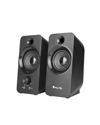 Colunas PC 2.0 — Som Nítido e Potente (12 W máx., 6 W RMS), USB 5 V, Entrada 3,5 mm, Saída Phones, Entrada Mic (Preto)