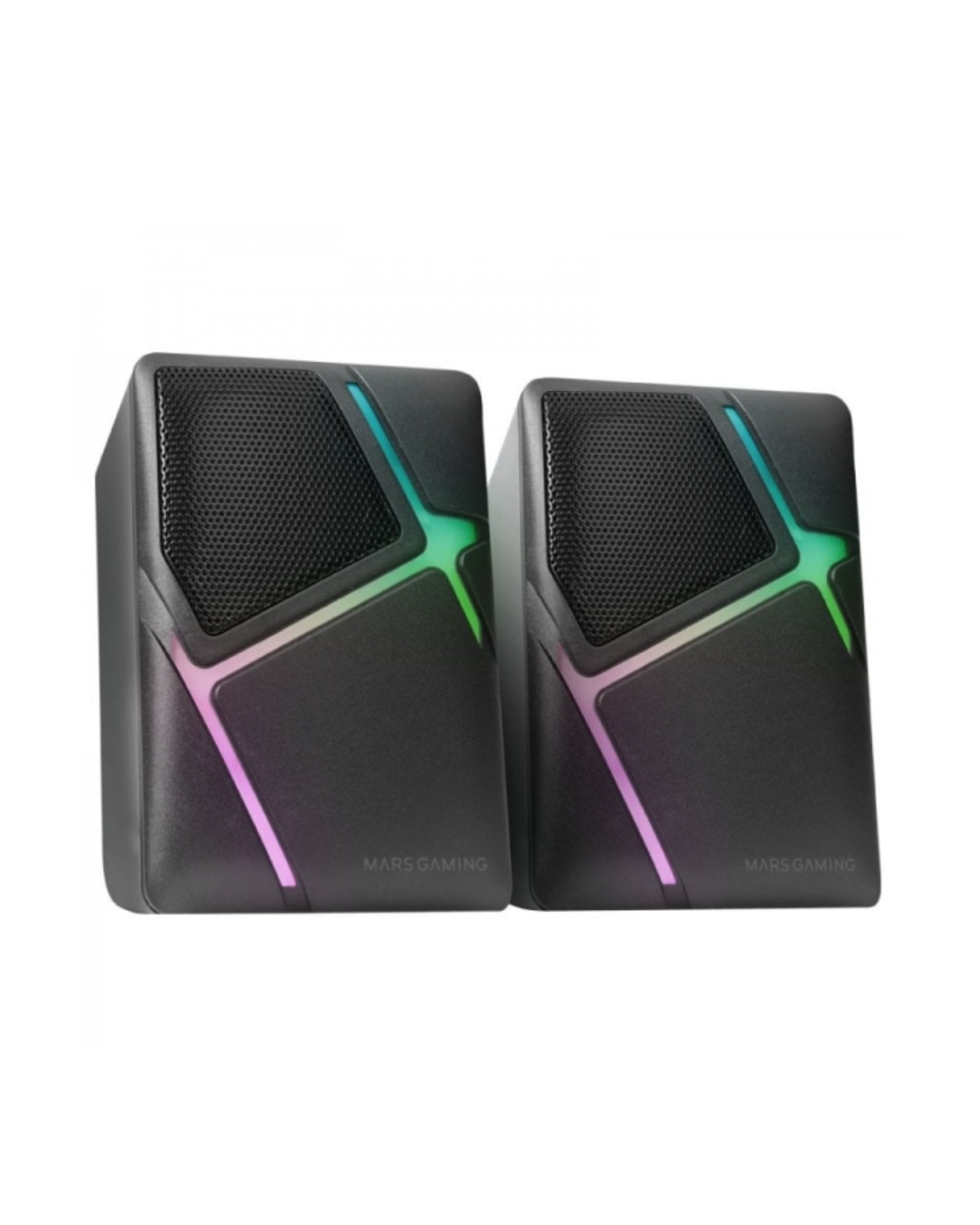 Colunas Compactas 10 W com RGB Flow, Drivers Invertidos, Controlo de Volume, USB + Jack 3,5 mm