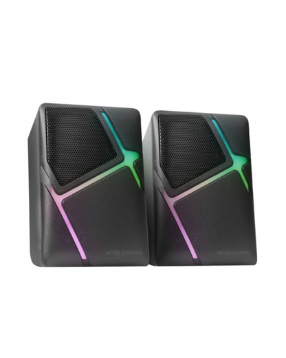 Colunas Compactas 10 W com RGB Flow, Drivers Invertidos, Controlo de Volume, USB + Jack 3,5 mm