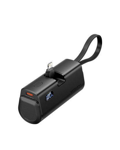 Vention PowerBank 4.800 mAh — Lightning com Carga Rápida 22,5 W, Conetor Rebatível, USB-C In/Out + Cabo USB-C & Lightning Integrados