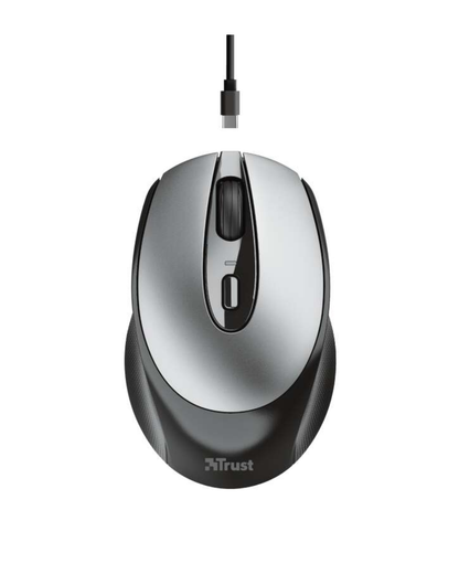 Trust Zaya Rato Sem Fios Recargável – Design Moderno (Cinza/Preto)