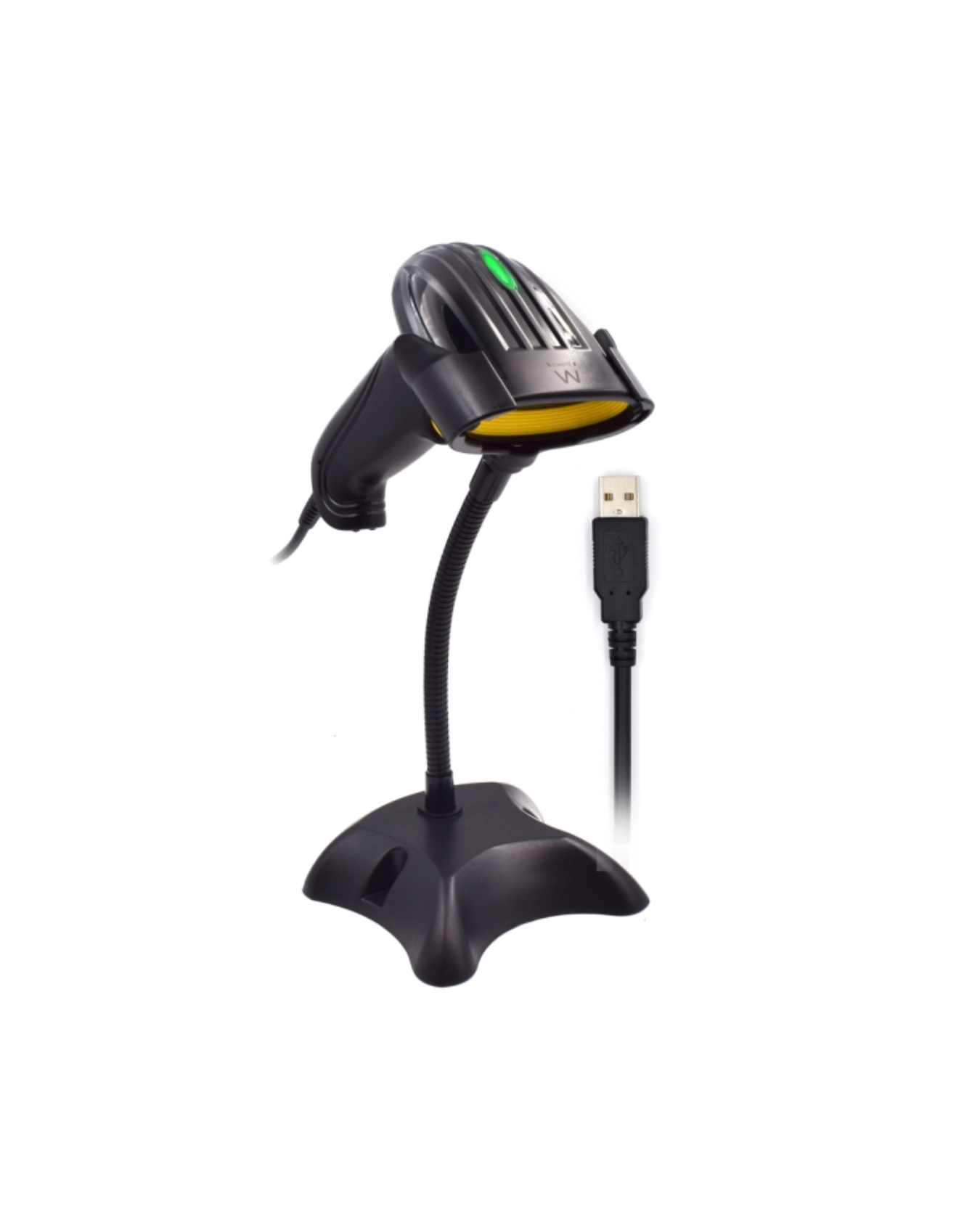 Ewent EW3400 — Leitor de Códigos de Barras 1D com Suporte, USB, Laser 650 nm, Modo Automático/Contínuo (100 scans/s)