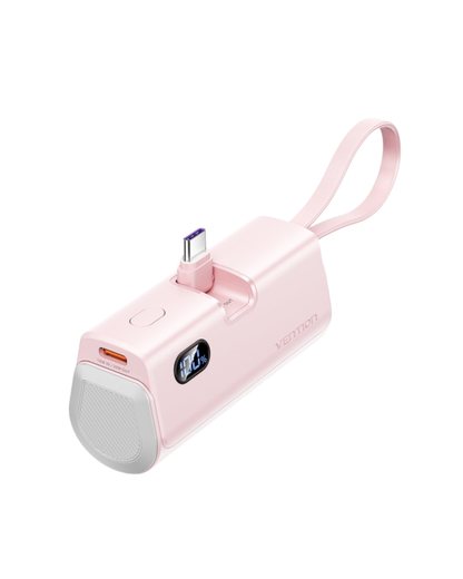 Vention PowerBank 4.800 mAh — Carga Rápida 22,5 W, USB-C (in/out), Cabo USB-C Integrado + Cabo Lightning, Conetor Rebatível