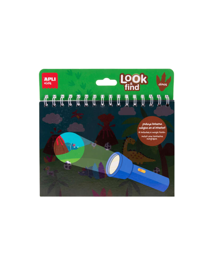 Apli Look & Find Dinossauros – Bloco com 6 Lâminas e Lanterna Mágica
