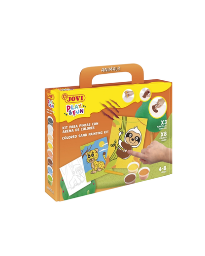 Jovi Play & Fun Kit Pinta com Areia Animais – 8 Cores + Punção + 3 Lâminas