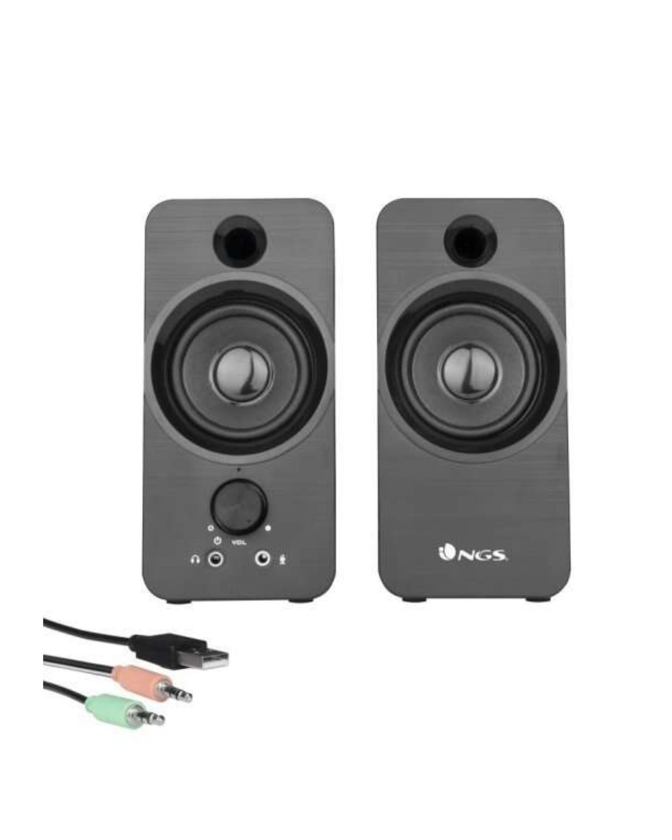 Colunas PC 2.0 — Som Nítido e Potente (12 W máx., 6 W RMS), USB 5 V, Entrada 3,5 mm, Saída Phones, Entrada Mic (Preto)