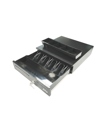 AVPos Cash-U280 — Gaveta Porta-Moedas RJ11, 12 V, Abertura por Chave/Impressora, 5 Notas + 8 Moedas (405×420×100 mm)