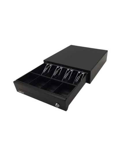 Approx APPCASH33 — Gaveta Porta-Moedas Compacta (RJ11), 12 V, Abertura Automática/Manual, Chave 3 Posições, 4 Notas + 4 Moedas (335×360×100 mm)