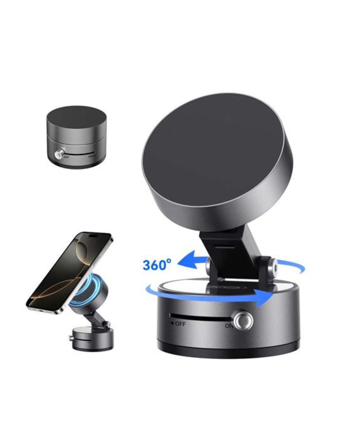 XO C170 Suporte Magnético de Carro p/ Smartphone – Fixação por Vácuo (Alavanca), Rotação 360º, Botão de Libertação, Aro Metálico (Preto)