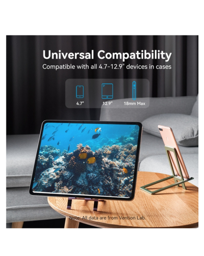 Vention Suporte p/ Smartphone e Tablet – Clip “Bico de Pato”, Liga de Alumínio + Silicone (4,7"–12,9")