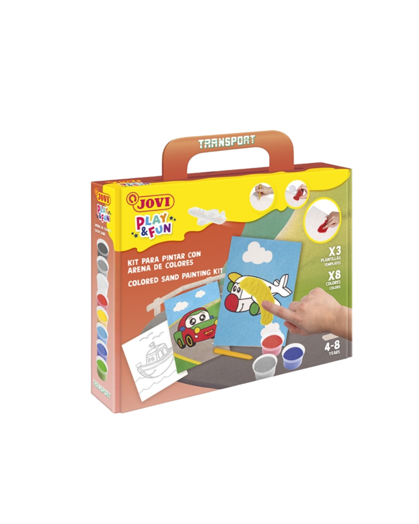 Jovi Play & Fun Kit Pinta com Areia Transportes – 8 Cores + Punção + 3 Lâminas