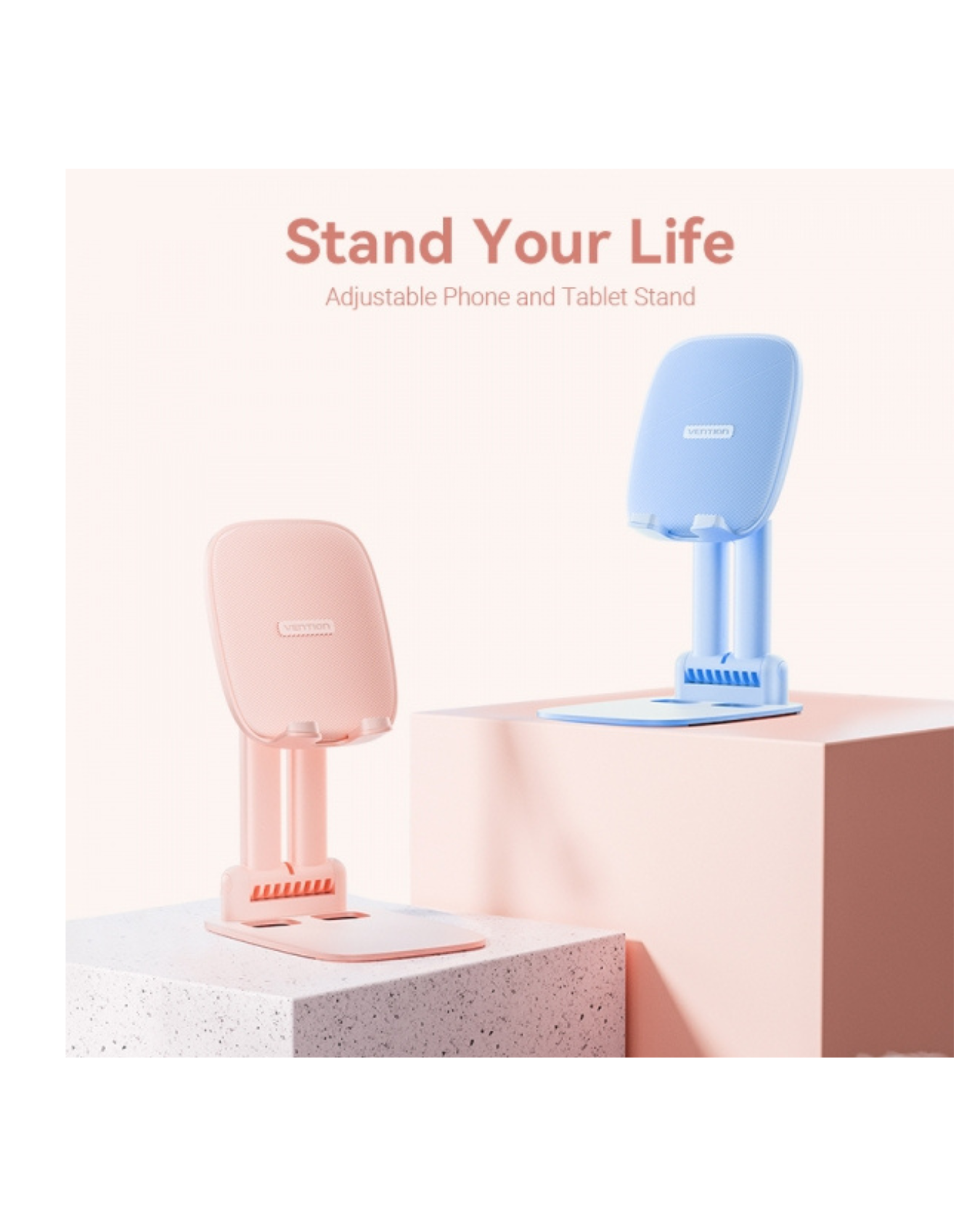 Suporte Ajustável de Mesa p/ Telefone e Tablet – Liga de Alumínio, Altura Regulável, Visualização 350° (Universal)