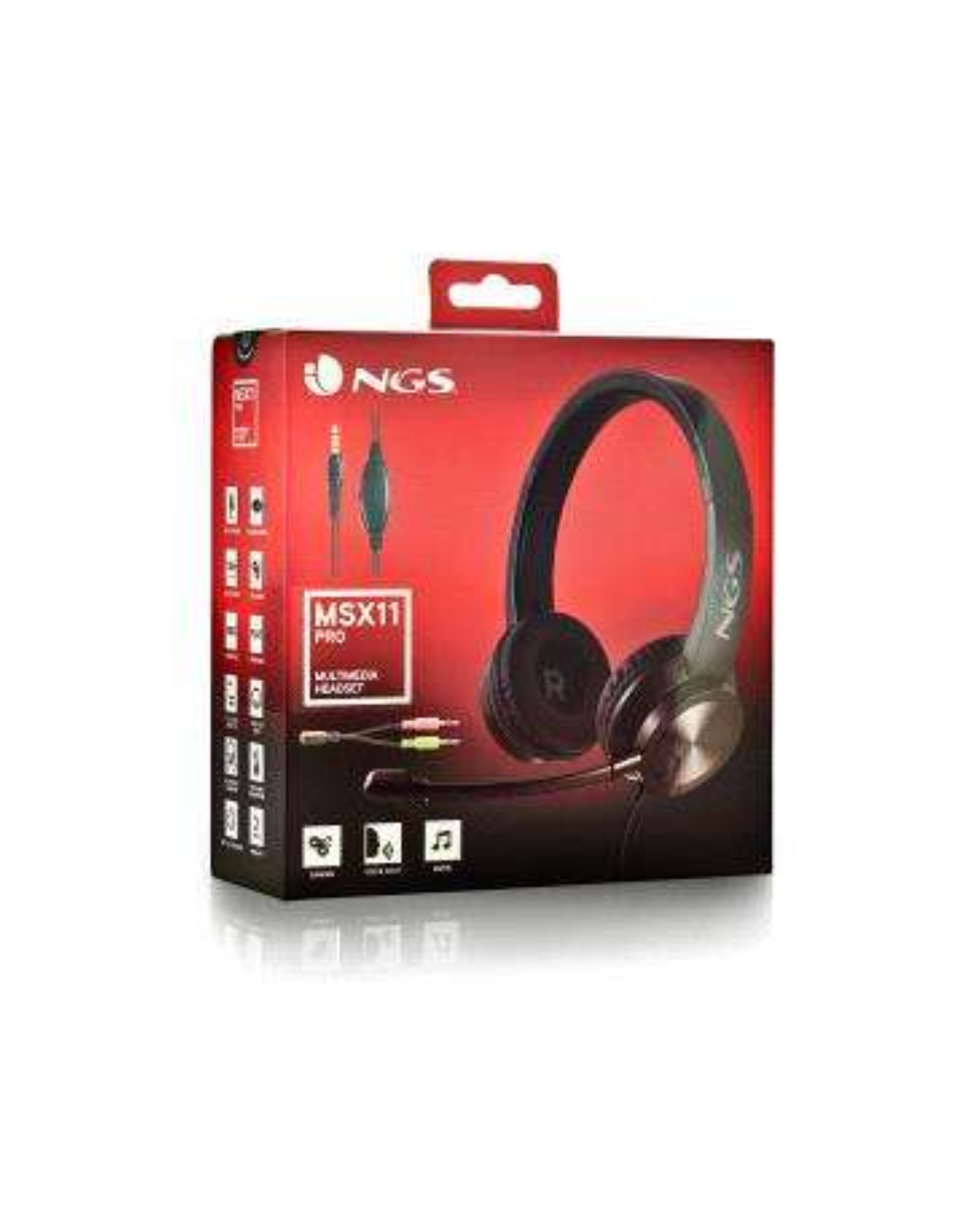 NGS MSX 11 Pro — Auriculares com Microfone Flexível, Jack 3,5 mm + Adaptador Duplo, Controlo de Volume