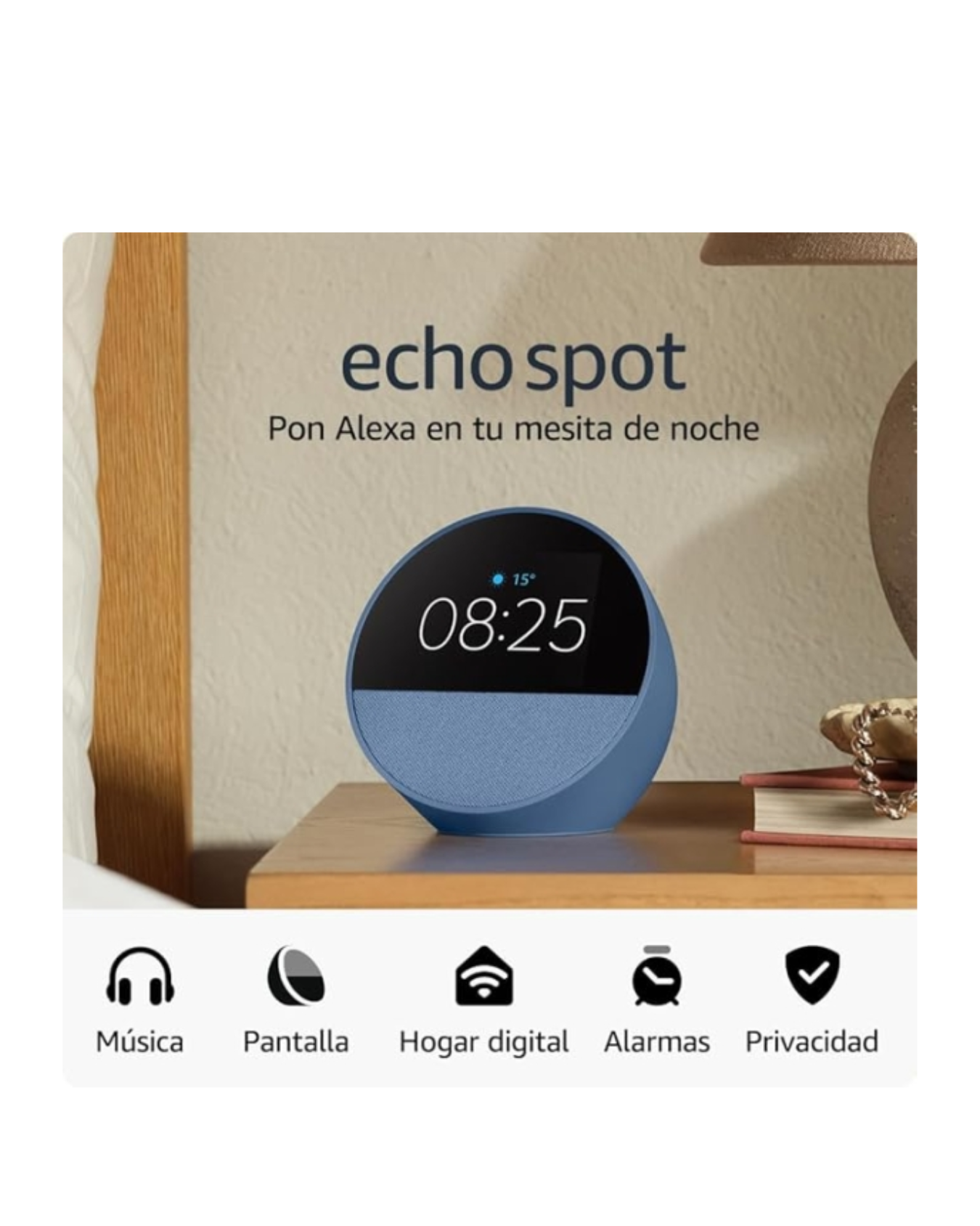 Amazon Echo Spot (Azul) — Despertador Inteligente com Alexa, Ecrã Tátil 2,83", Som Potente, Wi-Fi/Bluetooth