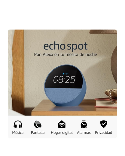 Amazon Echo Spot (Azul) — Despertador Inteligente com Alexa, Ecrã Tátil 2,83", Som Potente, Wi-Fi/Bluetooth