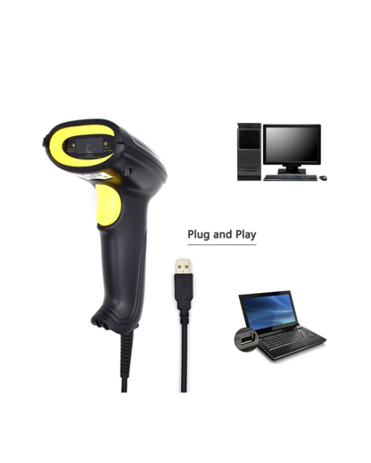 Ewent EW3400 — Leitor de Códigos de Barras 1D com Suporte, USB, Laser 650 nm, Modo Automático/Contínuo (100 scans/s)