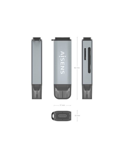 Leitor de Cartões Aisens USB-C 3.1 Gen1 – Compatível com SD, MicroSD e MMC – Cinzento