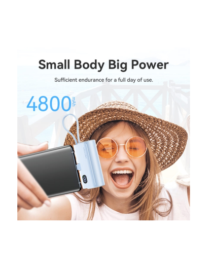 Vention PowerBank 4.800 mAh — Carga Rápida 22,5 W, USB-C (in/out), Cabo USB-C Integrado + Cabo Lightning, Conetor Rebatível