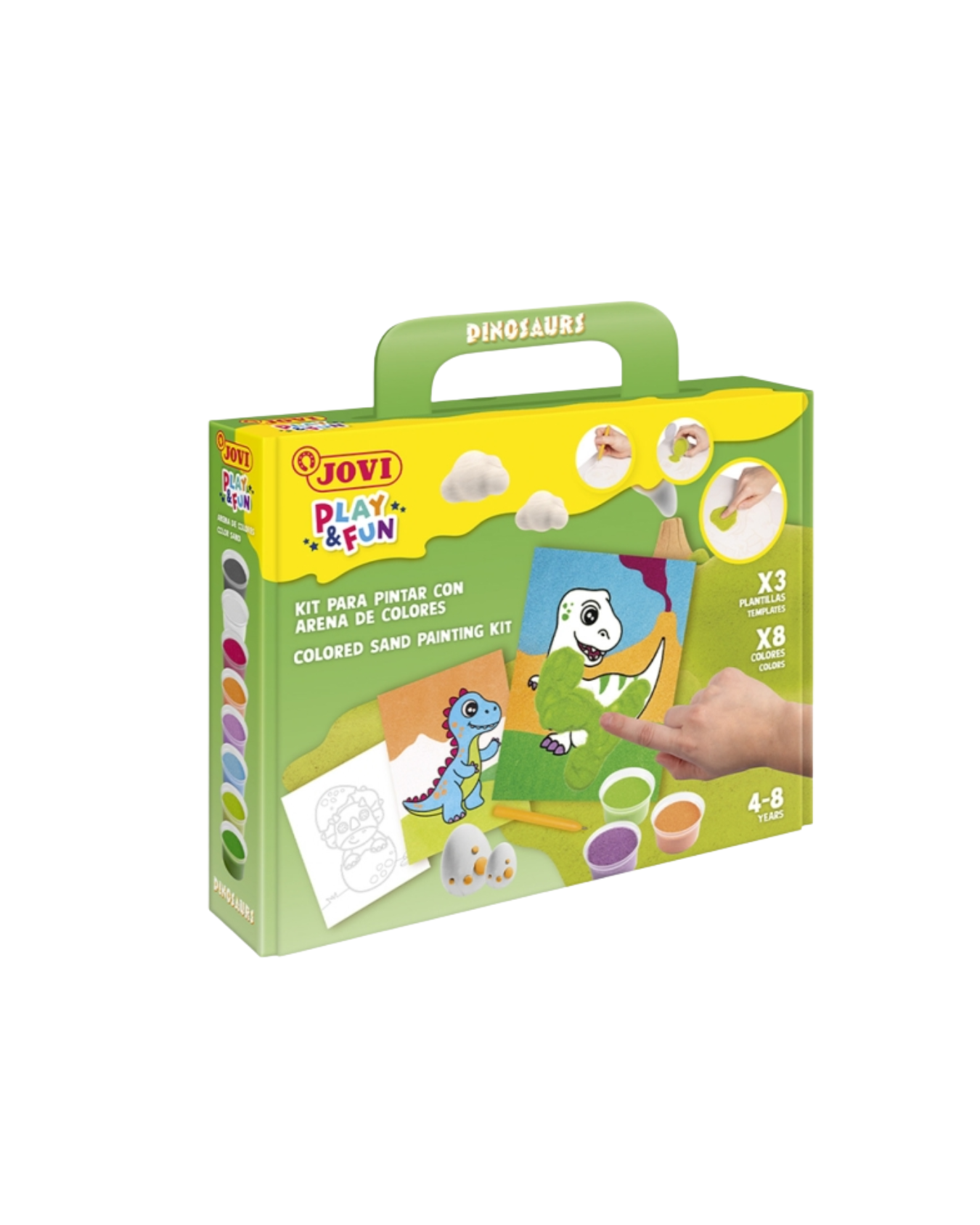 Jovi Play & Fun Kit Pinta com Areia Dinossauros – 8 Cores + Punção + 3 Lâminas