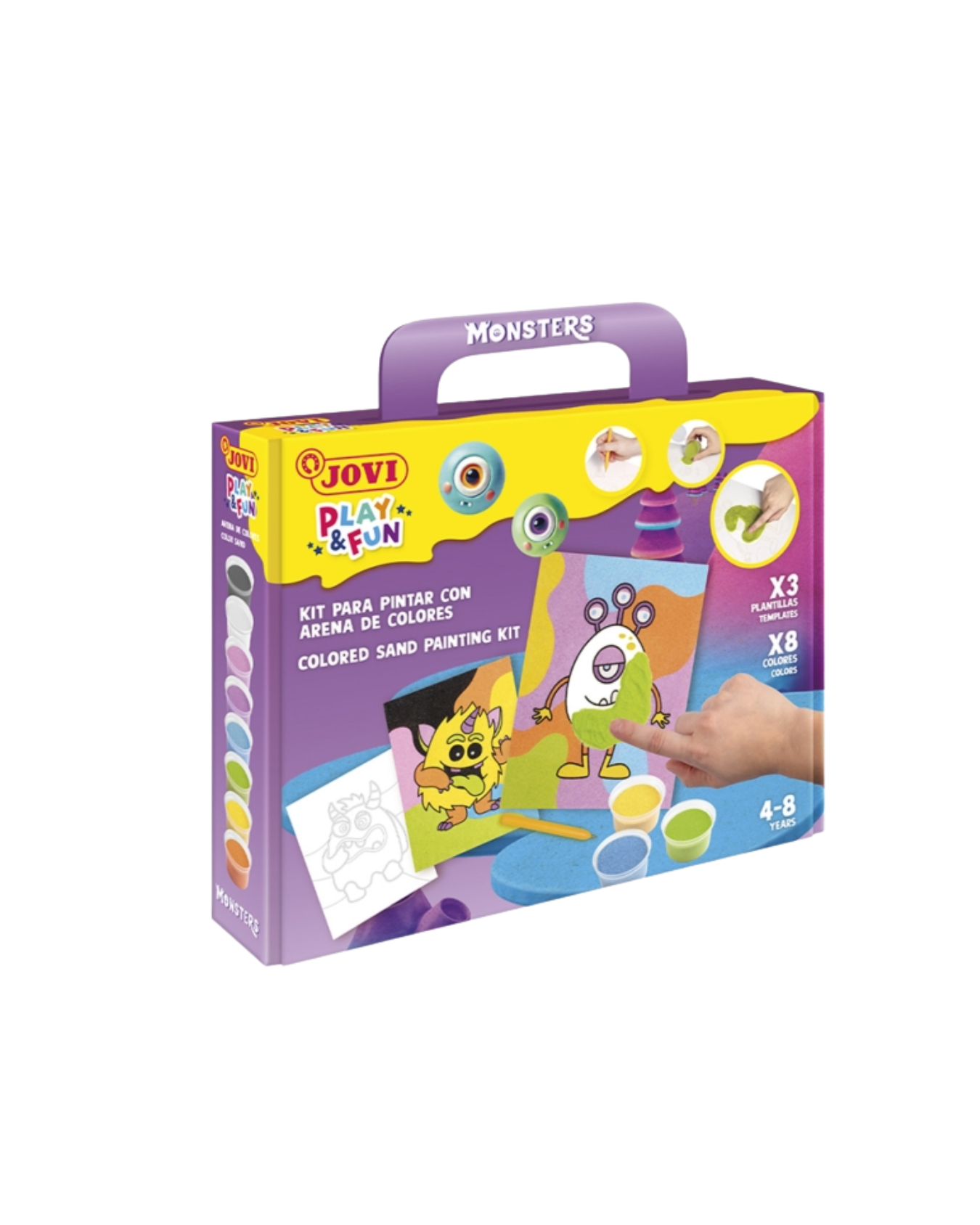 Jovi Play & Fun Kit Pinta com Areia Monstros – 8 Cores + Punção + 3 Lâminas