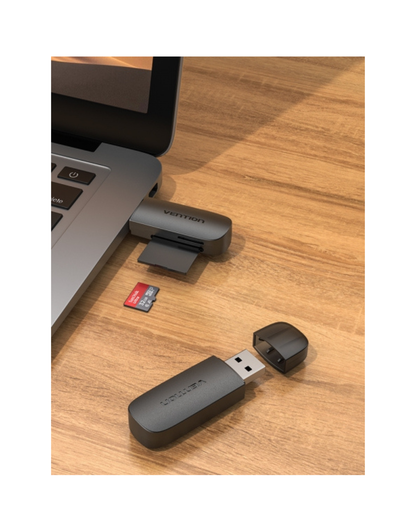 Leitor de Cartões Vention 2 em 1 USB-A 3.0 – SD e MicroSD – Preto