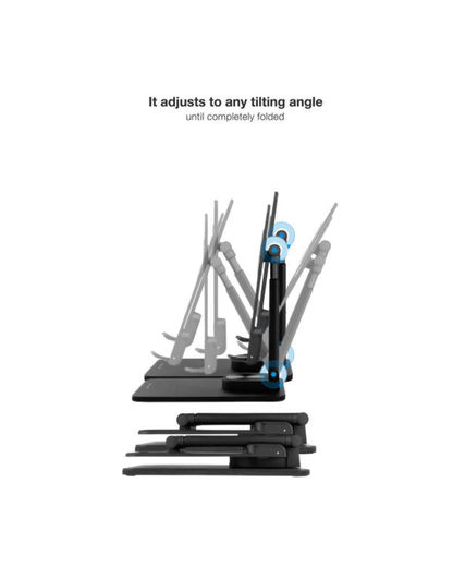 Tooq Suporte de Secretária Ajustável p/ Telemóvel ou Tablet até 12,9" – Rotação 360°, Altura e Ângulo Reguláveis (Preto)