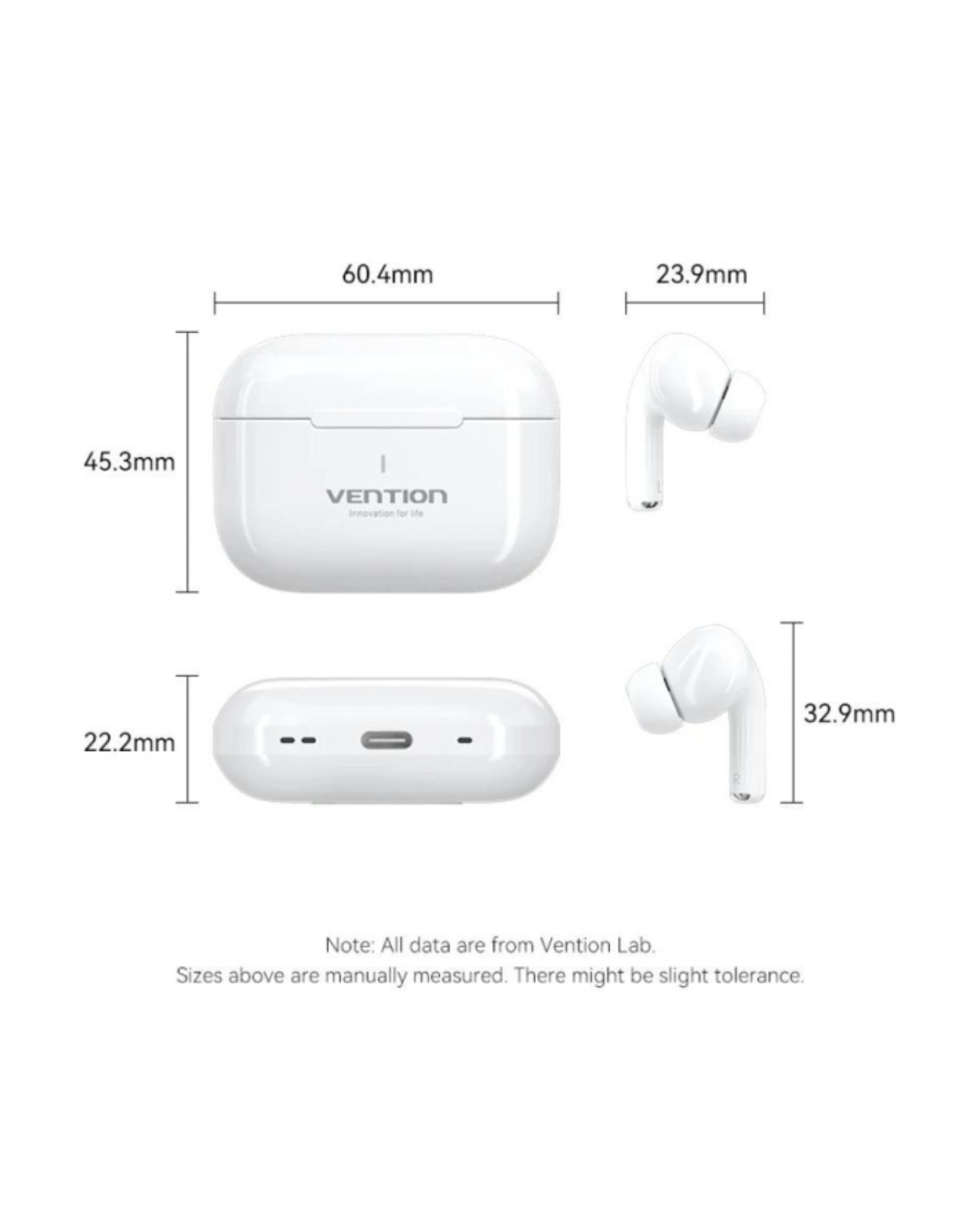 Vention ECHO LITE E11 — Auriculares True Wireless Bluetooth 5.4 (SBC/AAC), 6h + Estojo 30h, USB-C, IPX4 (Branco)