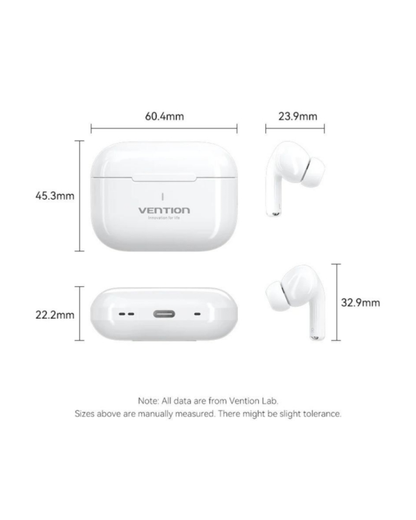 Vention ECHO LITE E11 — Auriculares True Wireless Bluetooth 5.4 (SBC/AAC), 6h + Estojo 30h, USB-C, IPX4 (Branco)