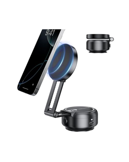 XO C166 — Suporte Automóvel Magnético com Sucção Elétrica, Bateria Integrada e Braço Telescópico (Preto)