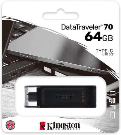 Pen drive Kingston DataTraveler 70 - USB Tipo C - 64GB - USB-C 3.2 Gen 1