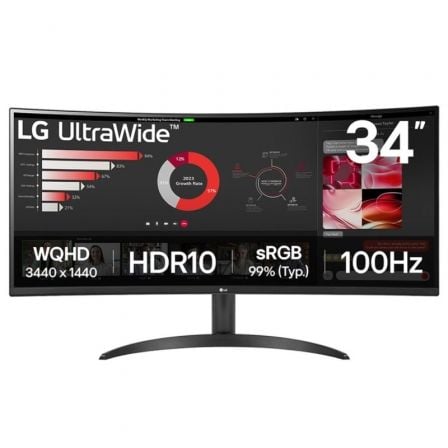 LG UltraWide 34WR50QK - B 34" Curvo WQHD 100Hz — Monitor 21:9 VA com HDR10 e PBP - Bee Store